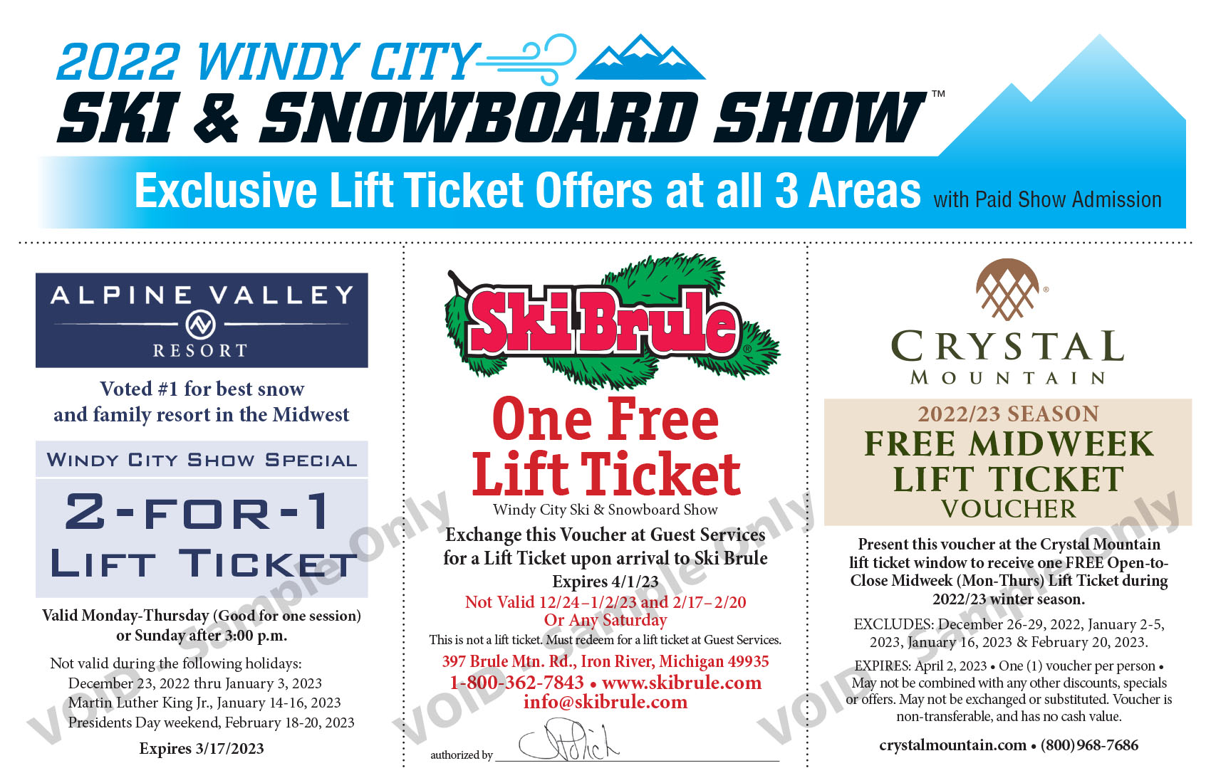 Lift ticket coupon offers for Windy City Ski snowboard show 2022